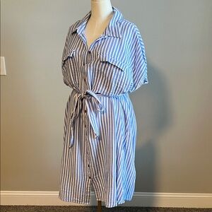 H&M Blue and White Striped Shirt Dress